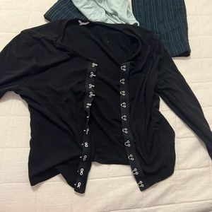 Garage Black Long Sleeve Top with Clip Details - Size M